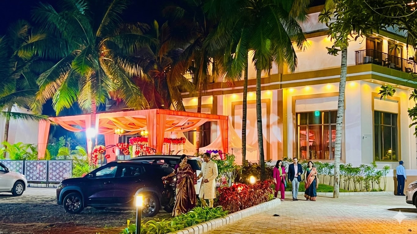 Pushpak Hotel & Convention - Back side parking and entrance, Dhauli Square