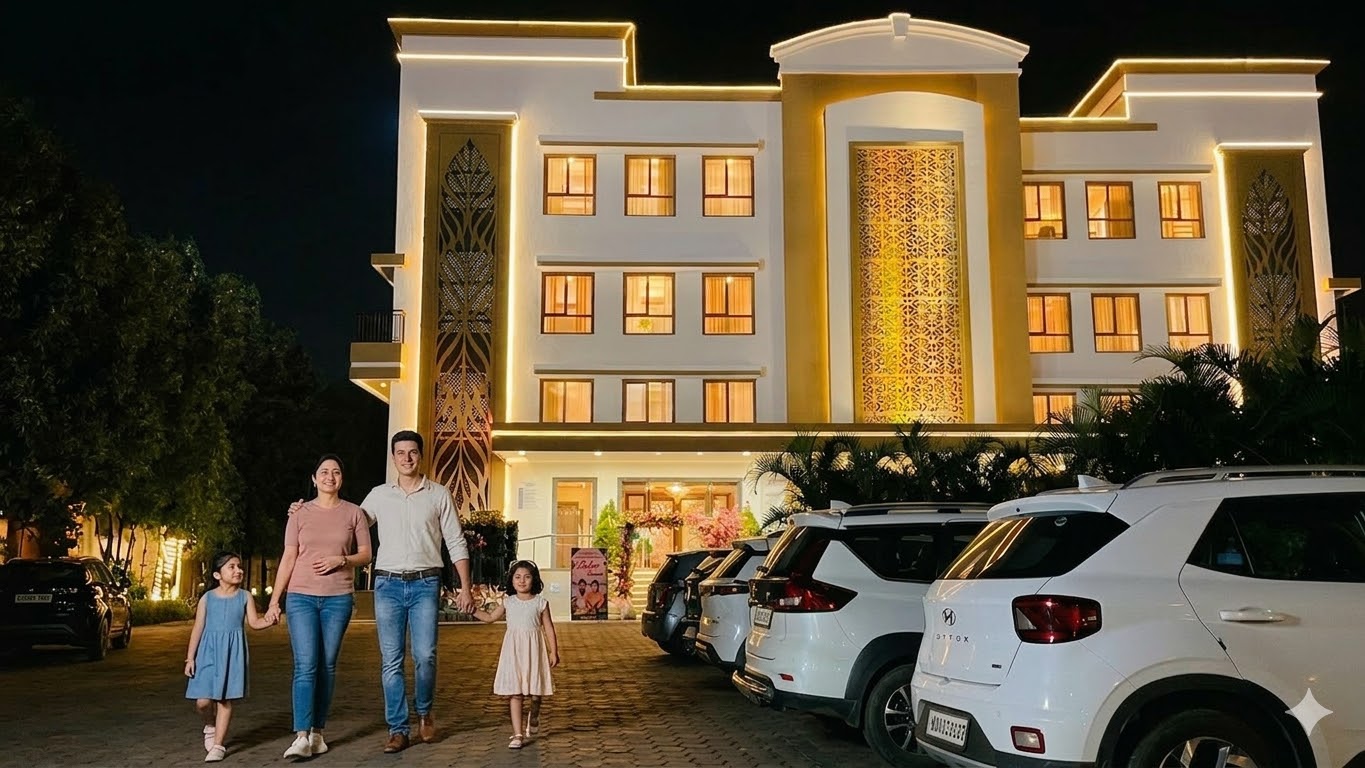 Pushpak Hotel and Convention Centre exterior at night, Dhauli Square Bhubaneswar