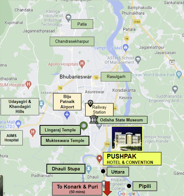 Pushpak location map in Bhubaneswar